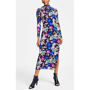 Bar lll Floral Printed Mesh Mock-Neck MIDI Dress W Slit Size M Whimsigoth Y2K